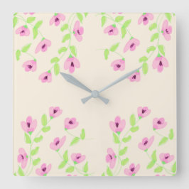 Stijlvolle vierkante klok met roze Floral