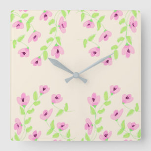 Stijlvolle vierkante klok met roze Floral