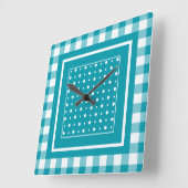 Stijlvolle vierkante wandklok, Blauwgroen check Gi Vierkante Klok (Hoek)