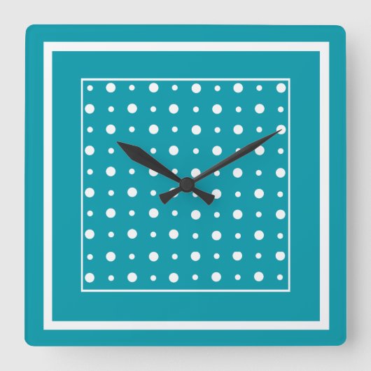 Stijlvolle vierkante wandklok Witte poolstippen op (Voorkant)