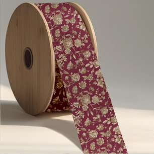 Stijlvolle vintage donkerrode grijze Toile de Jouy Grosgrain Lint