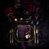 Stijlvolle Violet Paarse en gouden Calla Lily brui Menu