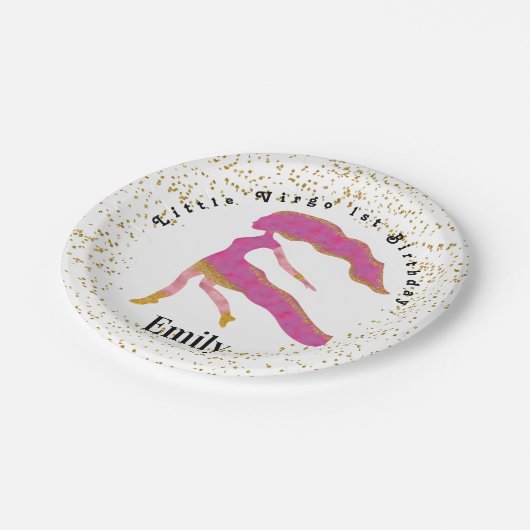 Stijlvolle Virgo, eerste verjaardag & gouden Confe Papieren Bordje (Gekanteld)