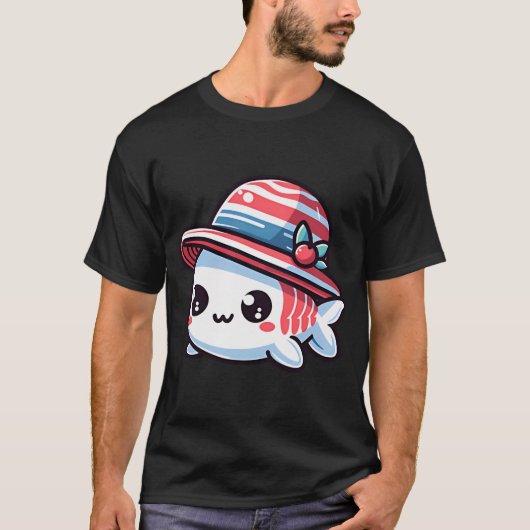 Stijlvolle Vis met Hoed T-shirt (Voorkant)