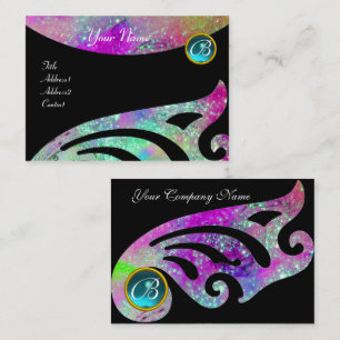 STIJLVOLLE VLEUGELS MONOGRAM ,AQUA BLAUW roze, paa Visitekaartje