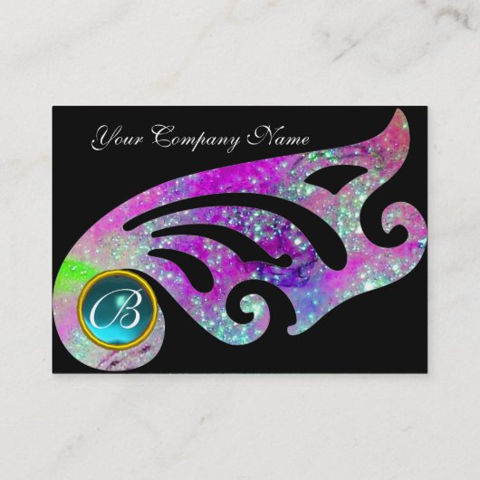 STIJLVOLLE VLEUGELS MONOGRAM ,AQUA BLAUW roze, paa Visitekaartje (Achterkant)