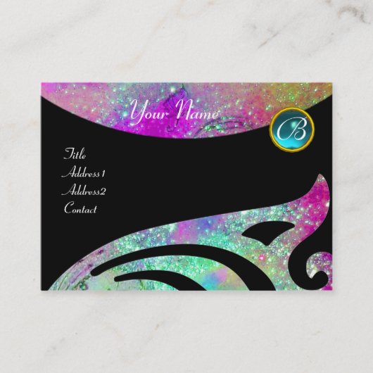 STIJLVOLLE VLEUGELS MONOGRAM ,AQUA BLAUW roze, paa Visitekaartje (Voorkant)