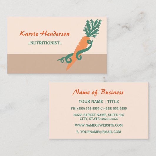 Stijlvolle Voedingsdeskundige Girly Swirls en Wort Visitekaartje (Voorkant / Achterkant)