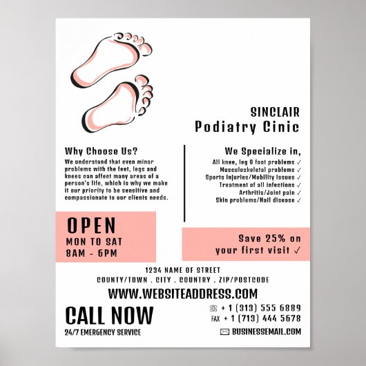 Stijlvolle voetafdrukken, Podiatry Clinic, Podiatr Poster (Voorkant)