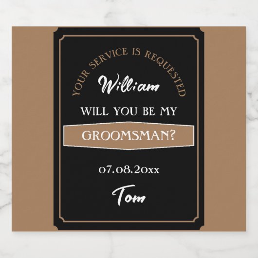 Stijlvolle Vraag om Mijn Bruidsjonker te Zijn Bier Etiket (Enkel label)