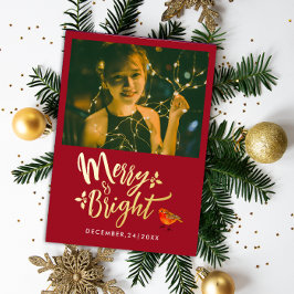 Stijlvolle vrolijke en felrode kerst Robin foto Folie Feestdagenkaart