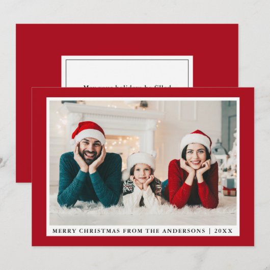 Stijlvolle vrolijke kerst foto rood feestdagenkaart (Voorkant / Achterkant)