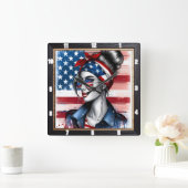 Stijlvolle Vrouw Amerikaanse Vlag Patriottisch Vierkante Klok (Huis)