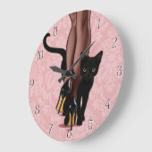 Stijlvolle vrouw en zwarte kat grote klok (Hoek)