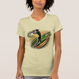 Stijlvolle Vrouw Golfer in Goud en Groen T-shirt