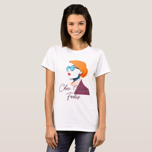 Stijlvolle vrouw in retro Mode T-shirt (Voorkant volledig)