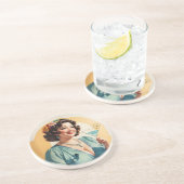 Stijlvolle  vrouw met een Martini glas Zandsteen Onderzetter (Zijkant)