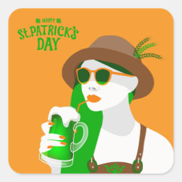 Stijlvolle vrouw met groen bier - St. Patrick's Da Vierkante Sticker