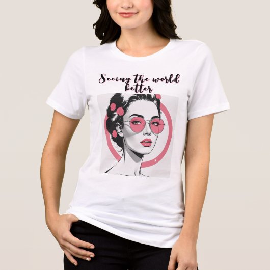 Stijlvolle vrouw met roze bril Tri-Blend shirt (Voorkant)