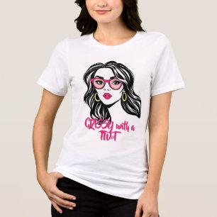 Stijlvolle vrouw met roze bril Tri-Blend shirt