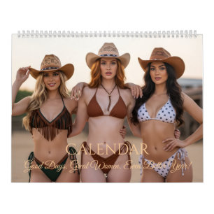 Stijlvolle vrouwen in cowboyhoeden en westernscène kalender