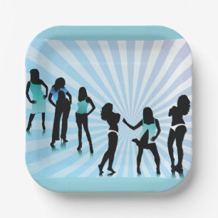 Stijlvolle vrouwen silhouetten turquoise blauwe mo papieren bordje