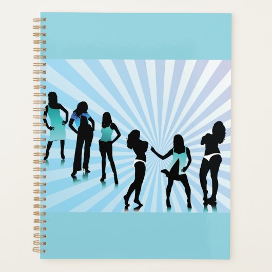 Stijlvolle vrouwen silhouetten turquoise blauwe mo planner (Voorkant)