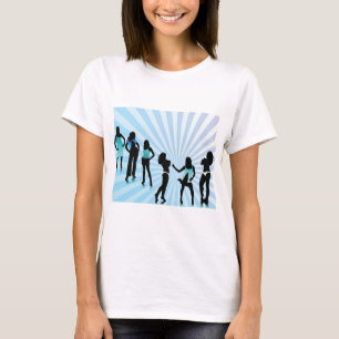 Stijlvolle vrouwen silhouetten turquoise blauwe mo t-shirt