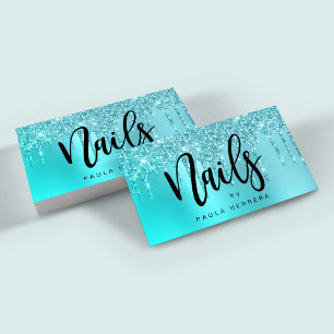 Stijlvolle waterblauwe munt druppelspijkers visitekaartje