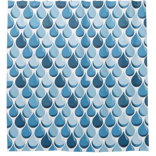 Stijlvolle waterdruppels blauw en wit douchegordijn (Voorkant)