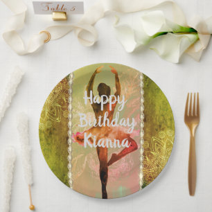 Stijlvolle Waterverf Ballerina Verjaardag geperson Papieren Bordje