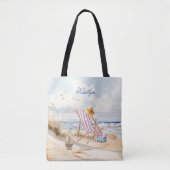 Stijlvolle Waterverf Beach Monogram Naam Tote Bag (Voorkant)