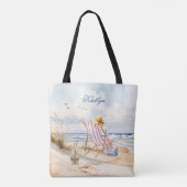 Stijlvolle Waterverf Beach Monogram Naam Tote Bag (Achterkant)