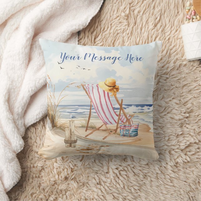 Stijlvolle Waterverf Beach Ocean Sand Personalisee Kussen (Deken)