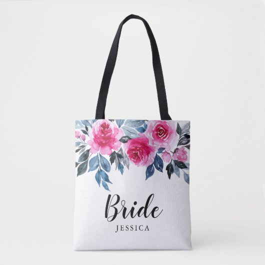 Stijlvolle Waterverf Bloemenbruid Tote Bag (Voorkant)