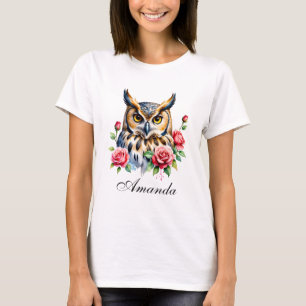Stijlvolle Waterverf Bloemenuil T-shirt