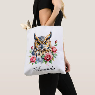 Stijlvolle Waterverf Bloemenuil Tote Bag