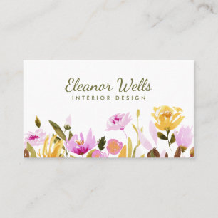 Stijlvolle waterverf bloemstuk gepersonaliseerd  visitekaartje