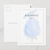 Stijlvolle Waterverf Blue Cotton Snoep Birthday Briefkaart (Voorkant / Achterkant)