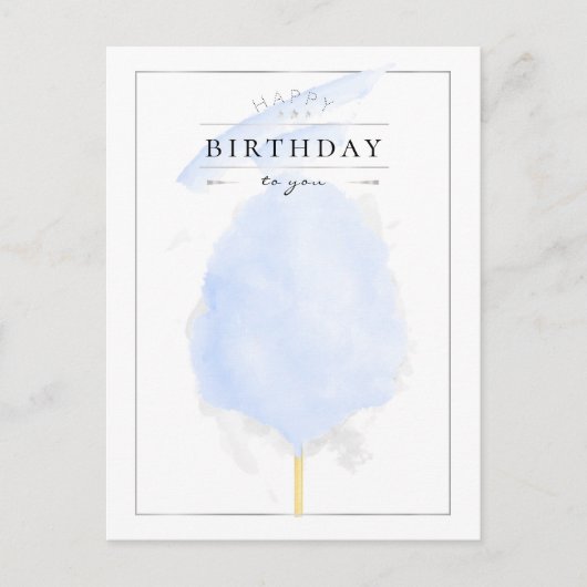 Stijlvolle Waterverf Blue Cotton Snoep Birthday Briefkaart (Voorkant)
