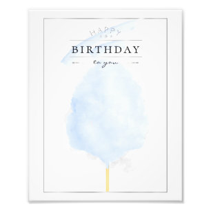 Stijlvolle Waterverf Blue Cotton Snoep Birthday Foto Afdruk