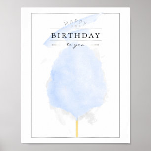 Stijlvolle Waterverf Blue Cotton Snoep Birthday Poster