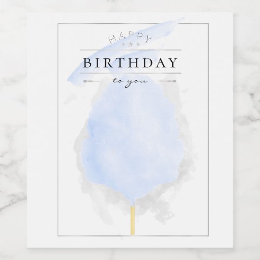 Stijlvolle Waterverf Blue Cotton Snoep Birthday Wijn Etiket (Enkel label)