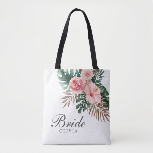 Stijlvolle Waterverf Boho Tropical Bride Canvas ta Tote Bag (Voorkant)