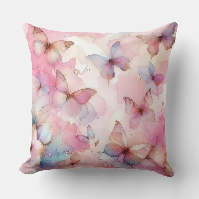 Stijlvolle Waterverf Butterfly Sierkussen (Voorkant)