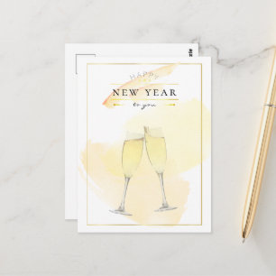 Stijlvolle Waterverf Champagne Glasses Nieuwjaar Briefkaart