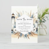 Stijlvolle Waterverf Design Vuurtoren bruiloft Save The Date (Staand voorkant)