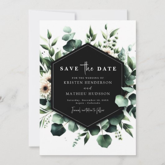 Stijlvolle Waterverf Eucalyptus Digital Wedding Save The Date (Voorkant)