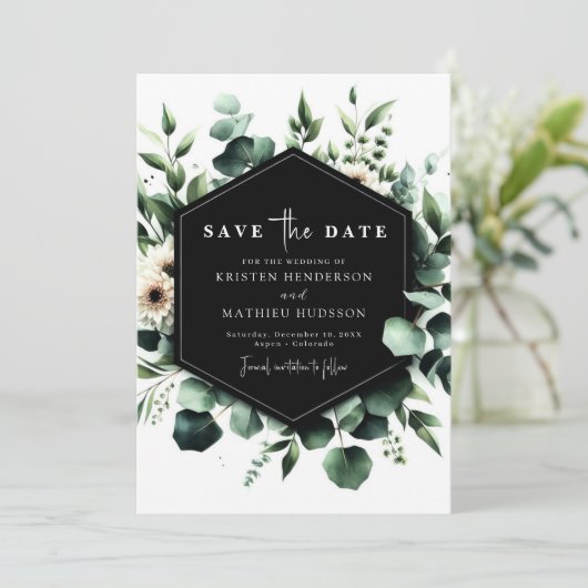 Stijlvolle Waterverf Eucalyptus Digital Wedding Save The Date (Staand voorkant)