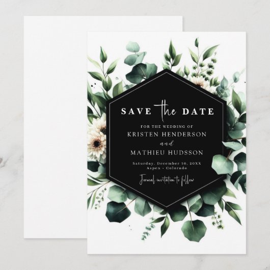 Stijlvolle Waterverf Eucalyptus Digital Wedding Save The Date (Voorkant / Achterkant)